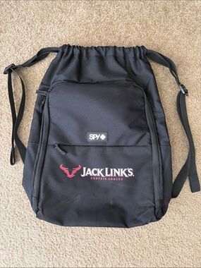 SPY Black Drawstring Backpack with Jack Link's Logo